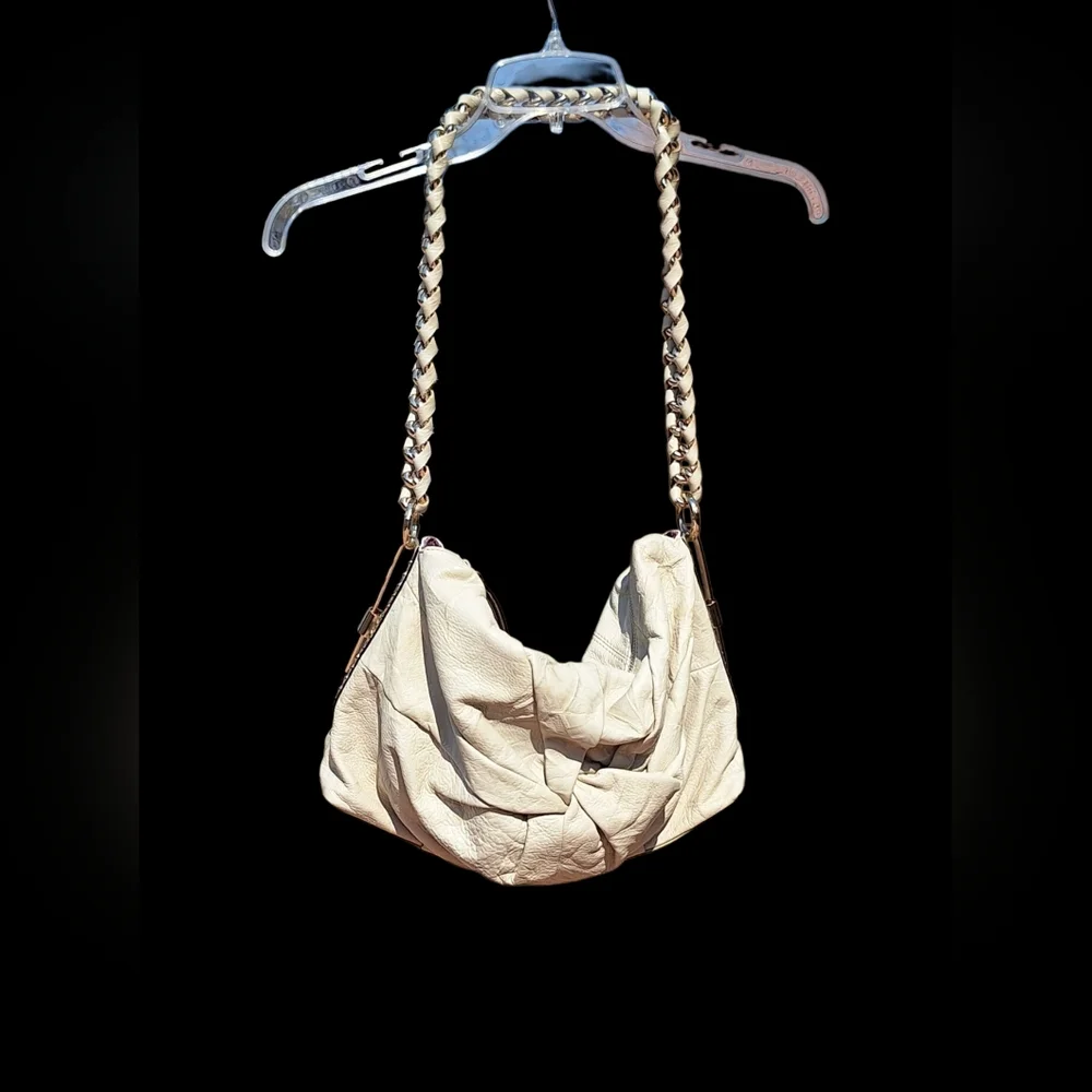 Guess Y2K Leather Chain Hobo Slouchy Shoulder Bag Studded Ruched Metal Bold Edgy - Picture 2 of 16